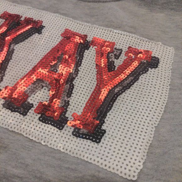 Forever 21 Sequin Grey Sweatshirt OKAY Word Art Graphic S Short Fit - Picture 4 of 6
